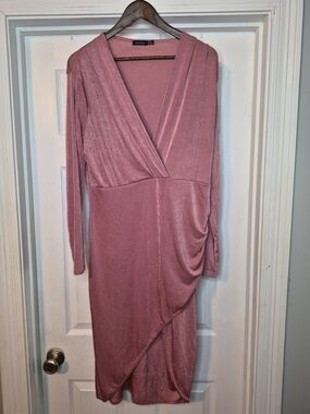 Boohoo Dusty Rose Wrap-Style  Midi Dress Size 16
